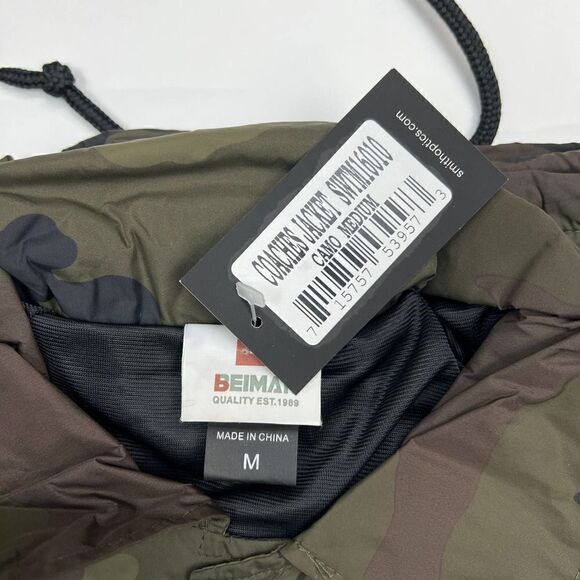 New Smith Men US M Coaches Jacket Snap Front Olive Camo Windbreaker Beimar - Picture 12 of 12